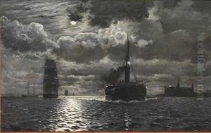 Damper Og Sejlskibe Ud For Kronborg I Maneskin by Christian Vigilius Blache