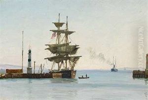 Sejlskib I Et Havneindlob by Christian Vigilius Blache