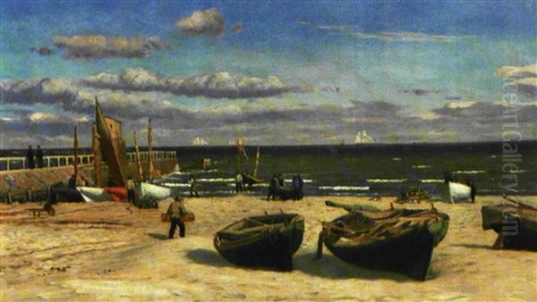 Fiskerne Lander Deres Fangst Pa Stranden En Sommerdag - view 1