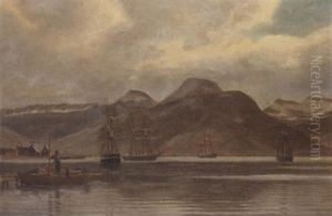 Shipping In A Norwegian Fjord by Christian Vigilius Blache