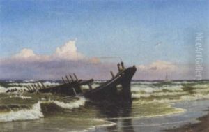 Skibsvrag I Braending by Christian Vigilius Blache