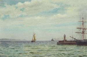 Marine Med Skibe Ud For Indsejlingen Til Arhus Nordhavn, Og Udsigt Til Mols Hoved by Christian Vigilius Blache