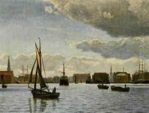 Parti Fra Kobenhavns Havn Med Udsigt Til Vor Frelser Kirkes Spir by Christian Vigilius Blache