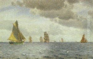 Marine Med Talrige Skibe Pa Havet by Christian Vigilius Blache
