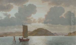Marine Med Fiskerbade Ud For Kysten Og Soglimt Pa Havet by Christian Vigilius Blache