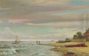 Kystparti Nord For Helsingor, I Baggrunden Kronborg by Christian Vigilius Blache