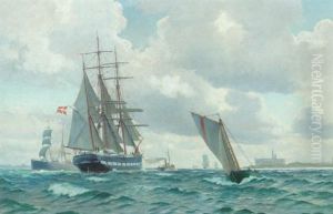 Marine Med Mange Skibe Ud For Kronborg by Christian Vigilius Blache