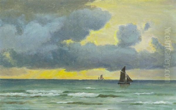 Marine Med Sejlskibe Ved Solnedgang - view 1