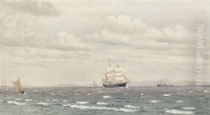 Marine Med Skibe Ud For Klippekyst, Faeroerne (?) by Christian Vigilius Blache