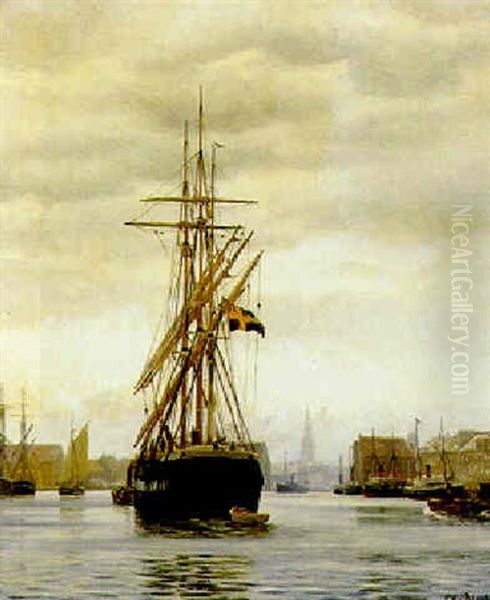 Fra Kobenhavns Havn, I Forgrunden Fregat Med Svensk-norsk Unionsflag - view 1