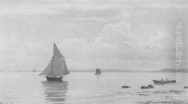 Kystparti Med Sejlskibe Pa Stille Vand - view 1
