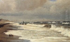 Kystparti Med Vrag I Strandkanten by Christian Vigilius Blache