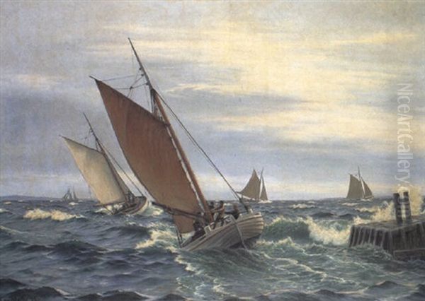 Marine Med Fiskerbade Ved Molen - view 1