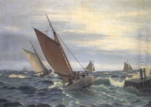 Marine Med Fiskerbade Ved Molen by Christian Vigilius Blache