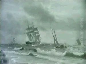 Marine Med Sejlskibe Ud For Kysten by Christian Vigilius Blache
