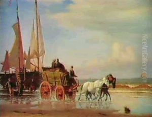 Kystparti Med Hestekoretoj Og Fiskere Der Lodser Fisk by Christian Vigilius Blache