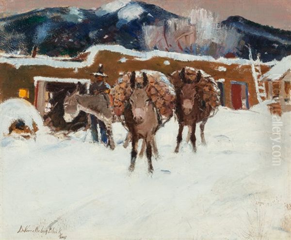 Burros In Winter, Taos - view 1