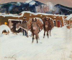 Burros In Winter, Taos by Laverne Nelson Black
