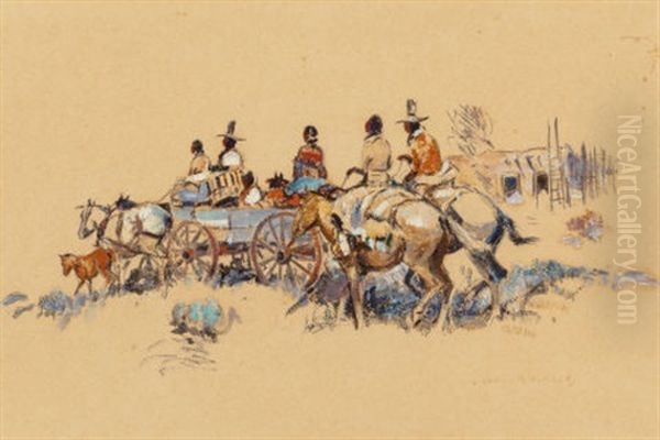 Indian Riders And Wagon - view 1