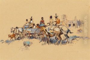 Indian Riders And Wagon by Laverne Nelson Black