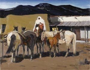 Night Out In Taos - Taos Indian Night Watch by Laverne Nelson Black