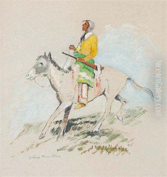 An Indian On A Pinto Pony, Facing Left - view 1