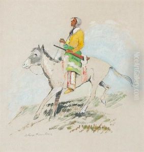 An Indian On A Pinto Pony, Facing Left by Laverne Nelson Black