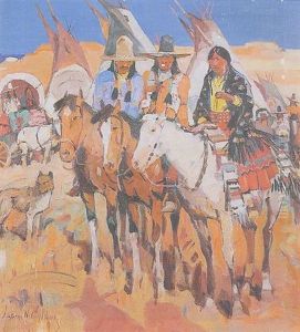 Native Americans On Horseback At Desert Encampment by Laverne Nelson Black