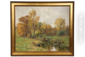 Autumn Landscape With Pond by Olive Parker Black