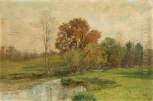 Autumn Landscape With Creek by Olive Parker Black