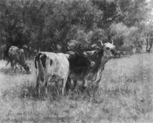 Cattle Grazing In Spring Pastures by Olive Parker Black