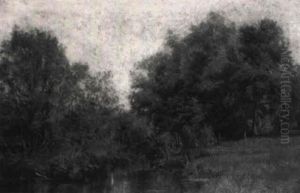 A River Landscape In Summer by Olive Parker Black