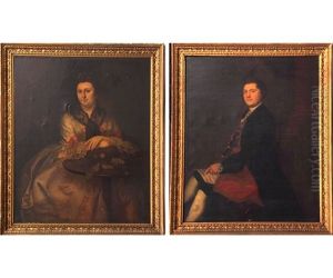 Portrait Of Thomas Hooper And His Wife Mary (nee Winsmore) Of Worcester (pair) by Joseph Blackburn
