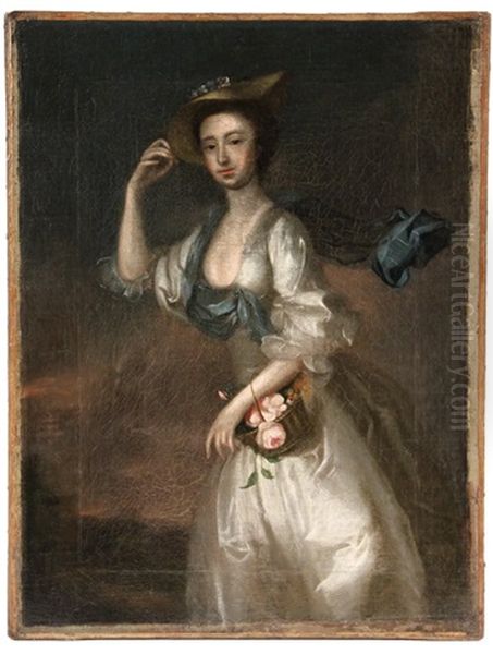 Portrait Of An Aristocratic Woman With Flower Basket - view 1