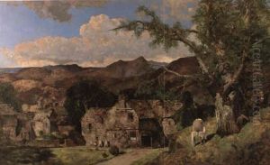A Lakeland Landscape With A Manor House And Beehives