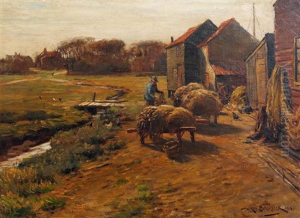 Rural Scene With Figure Working Near A Barn - view 1