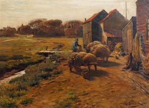 Rural Scene With Figure Working Near A Barn by William Kay Blacklock