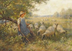 Landscape With A Shepherdess And Sheep In The Shade Of A Tree by William Kay Blacklock