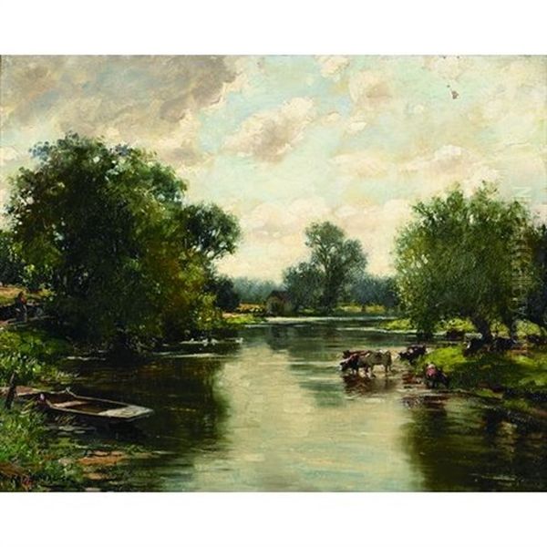 Cattle Watering In A Stream - view 1
