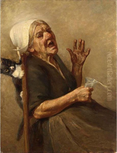 An Elderly Lady Frightened By A Cat - view 1
