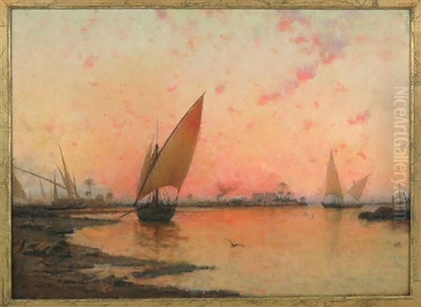 Boats On The Nile River At Sunset - view 1