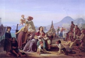 Italienske Fiskerfamilier, Pa Stranden Ved Vesuv by Johan Zacharias Blackstadius