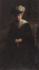 A Portrait Of A Lady In A Blue Dress And Plumed Hat by Harriet Blackstone