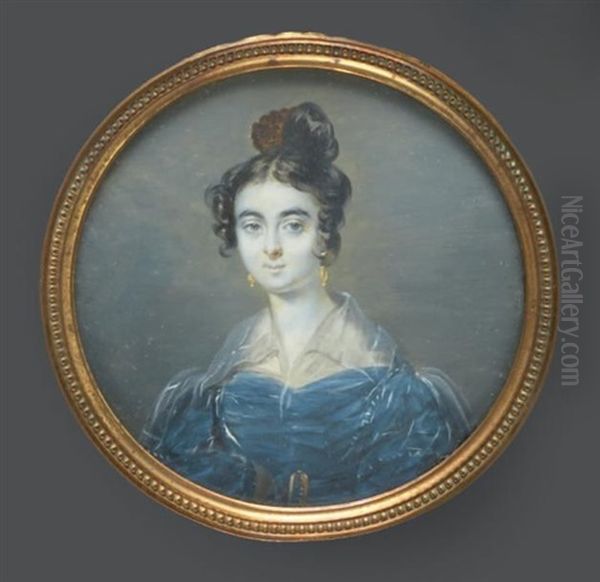Portrait De Madame Caroline Reiset, En Buste Vers La Gauche, Presque De Face, Vetue D'une Robe Bleue, Ceinture A Coques Et Pendants D'oreilles - view 1