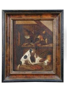 Study Of Spaniels In A Kitchen Interior, With Dead Game On A Shelf Behind; And Study Of Pointers In A Kitchen Interior, With Dead Game On A Shelf... (pair) by Benjamin Blake