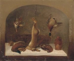 A Kitchen Still Life Within A Feigned Niche (+ Another Similar; Pair) by Benjamin Blake