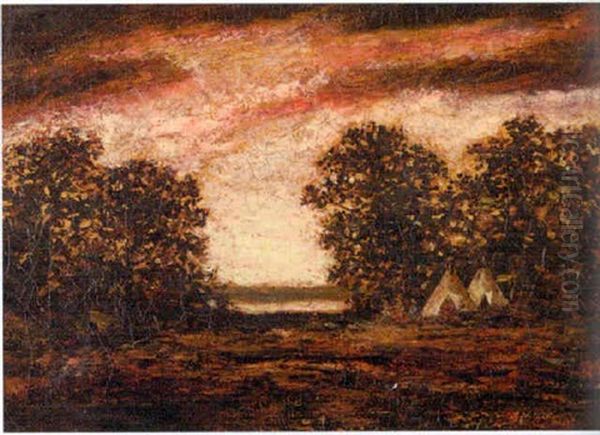 Landscape At Sunset With Indian Encampment - view 1