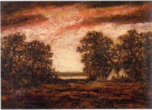 Landscape At Sunset With Indian Encampment by Ralph Albert Blakelock
