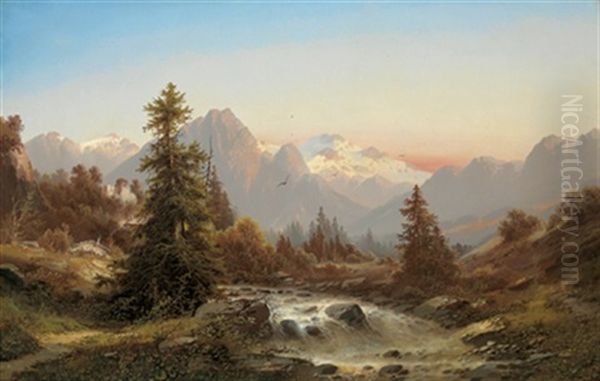 Gebirgslandschaft Mit Bach Und Ruine - view 1