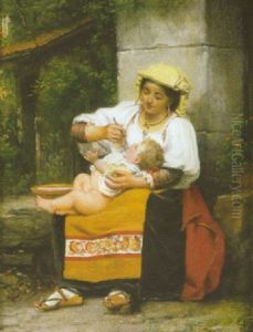 Italienne Donnant La Soupe A Son Enfant by Celestin-Joseph Blanc